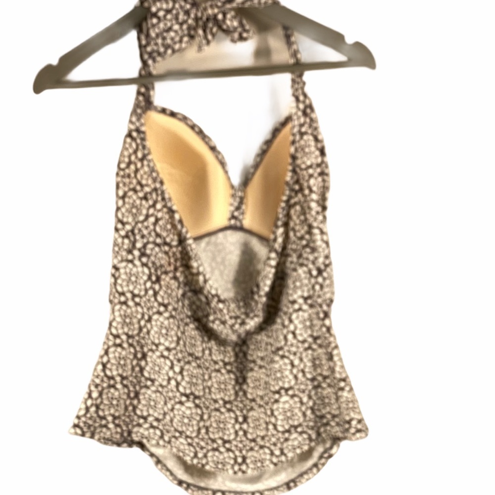 Merona Swim Top Brown and White Print Sz Large - Picture 2 of 4